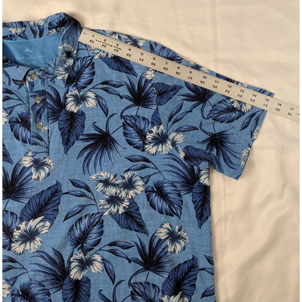 Tommy Bahama Mens XL Blue Floral Tropical Polo Shirt Cotton Stretch - Picture 7 of 11